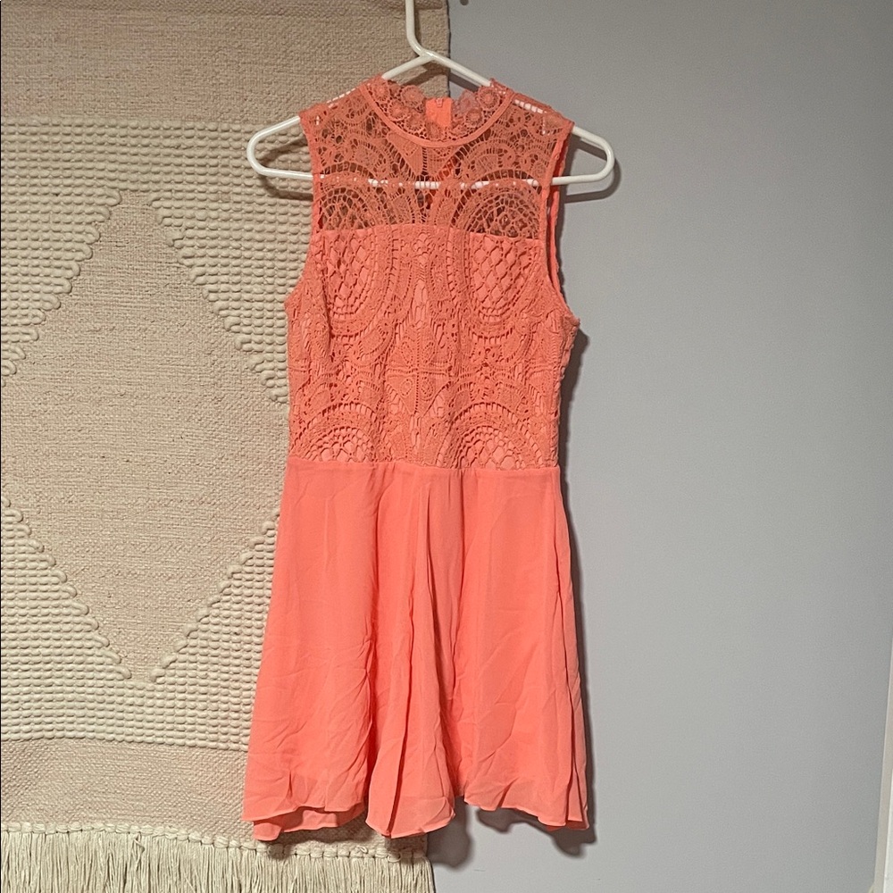 Elegant Coral Lace Dress